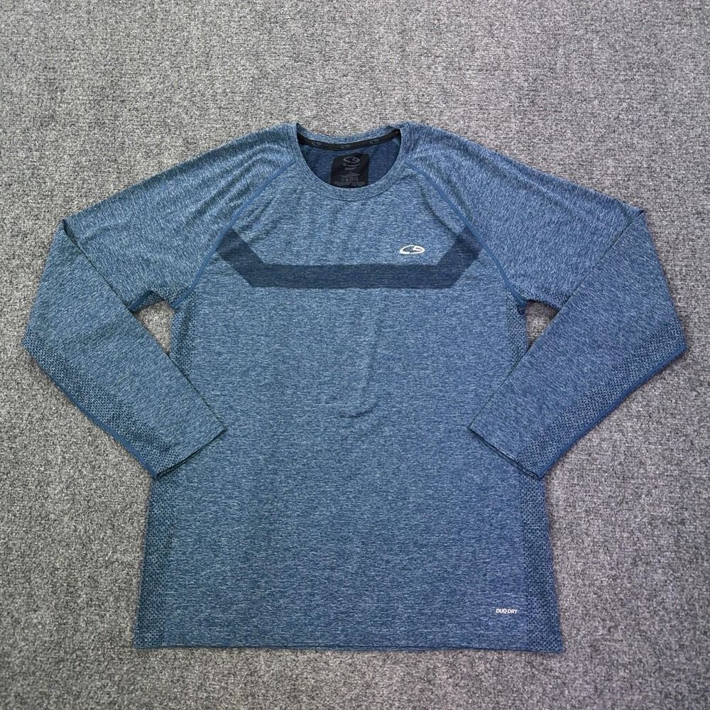Champion‎ Duo Dry Shirt Mens Large Blue Long Sleeve Raglan Athletic Top Running